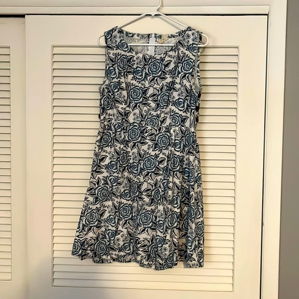 EUC MataTraders Fair Trade Sleeveless Dress Floral Navy/Blue/White Large